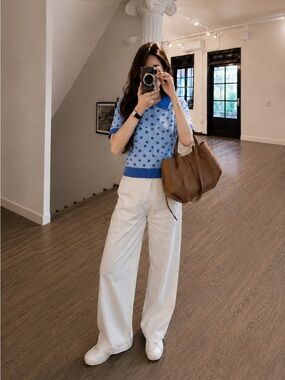 ZARA BNWT POLKA DOT KNIT POLO SHIRT. BLUE 4938/030/400